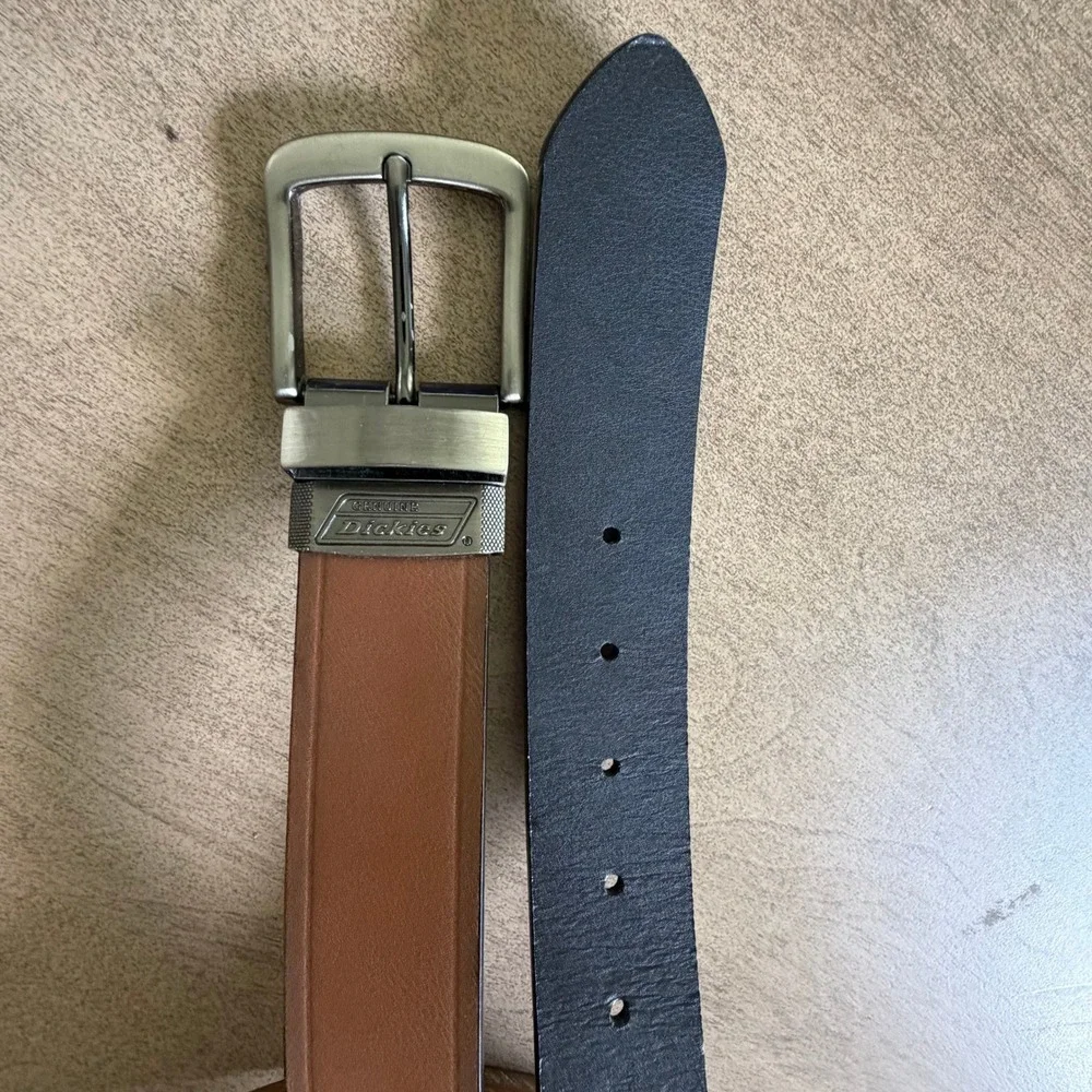 Dickies Mens‎ Reversible Leather Belt Brown Black Swivel Buckle 46-48
